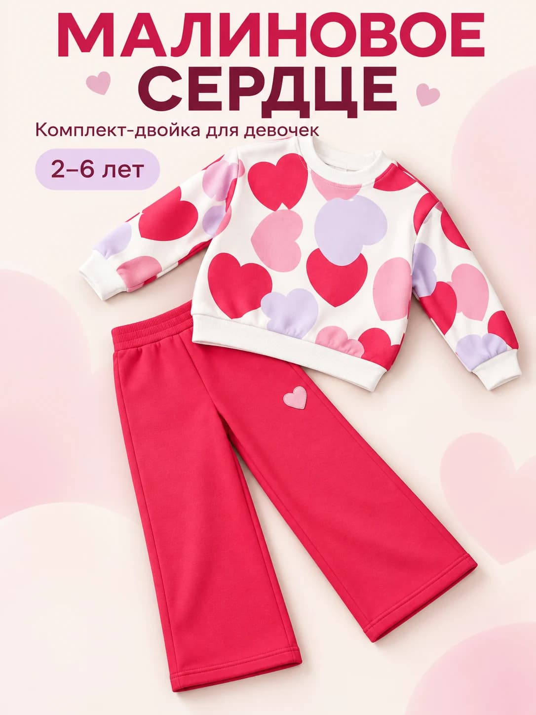 «Малиновое сердце» — комплект-двойка для девочек, фото 4